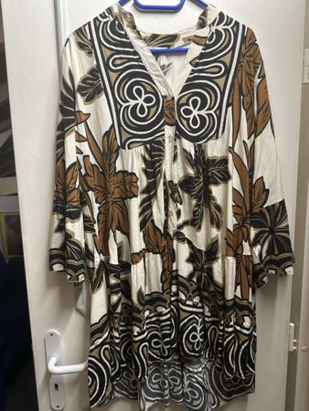 Kleid gemustert beige braun schwarz Gr 40
