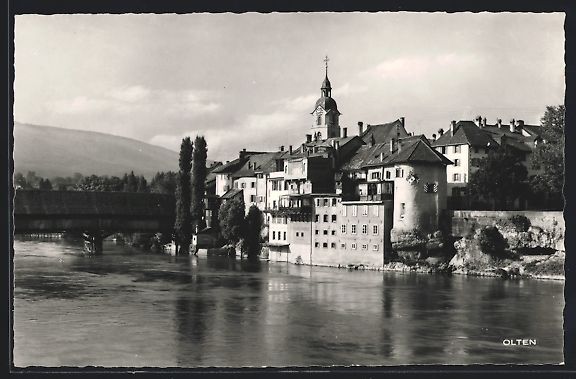 Cartes postales: AK Olten, Uferpartie mit Kirche – D'occasion à Berlin par bartko-reher