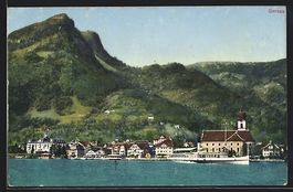Gersau, Ortsansicht mit Bergen vom Wasse