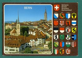 Bern Altstadt mit Münster, mit Kantonswappen, ungelaufen