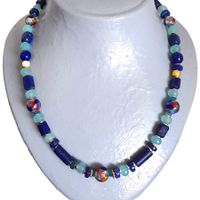 Blaue  Halskette aus Lapislazuli, Aquamarin, Muranoglas