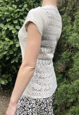 Chic Maglietta Naf Naf con Schiena in Pizzo👌tgS/M-autunno