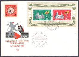 1955, W35, Block Lausanne auf illustr./unadr. Brief (13974)
