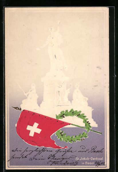Cartes postales: Basel, St. Jakob-Denkmal mit Schweizer F – D'occasion à Berlin par bartko-reher