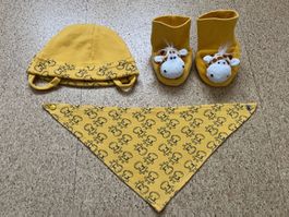 Baby-Set (Mütze, Halstuch, Finkli), Motiv: Giraffe