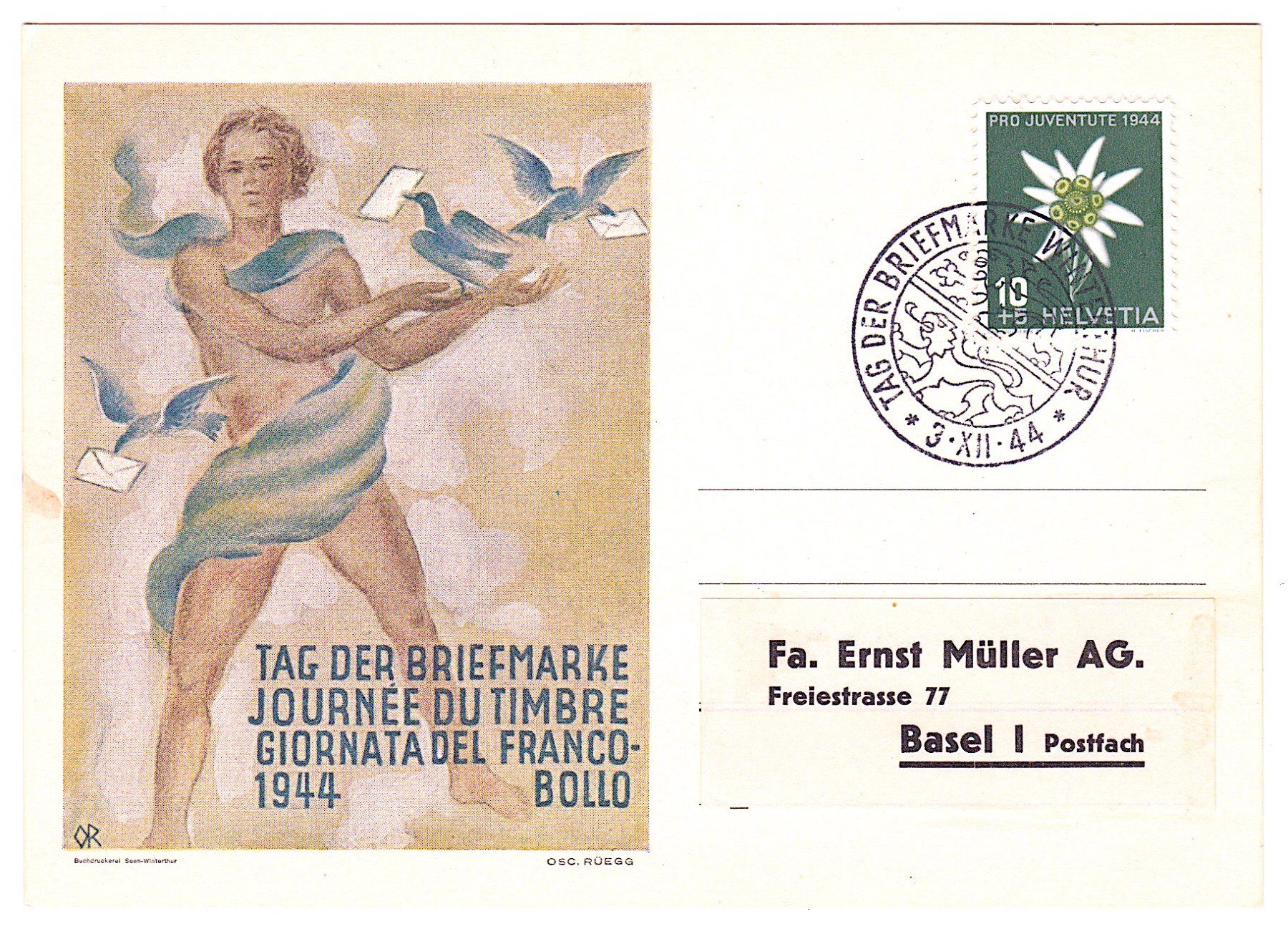 Tutti i francobolli: 1944 TdB, Karte, Kat. 18.- – Usato da Richterswil venduto da Dyaris2025
