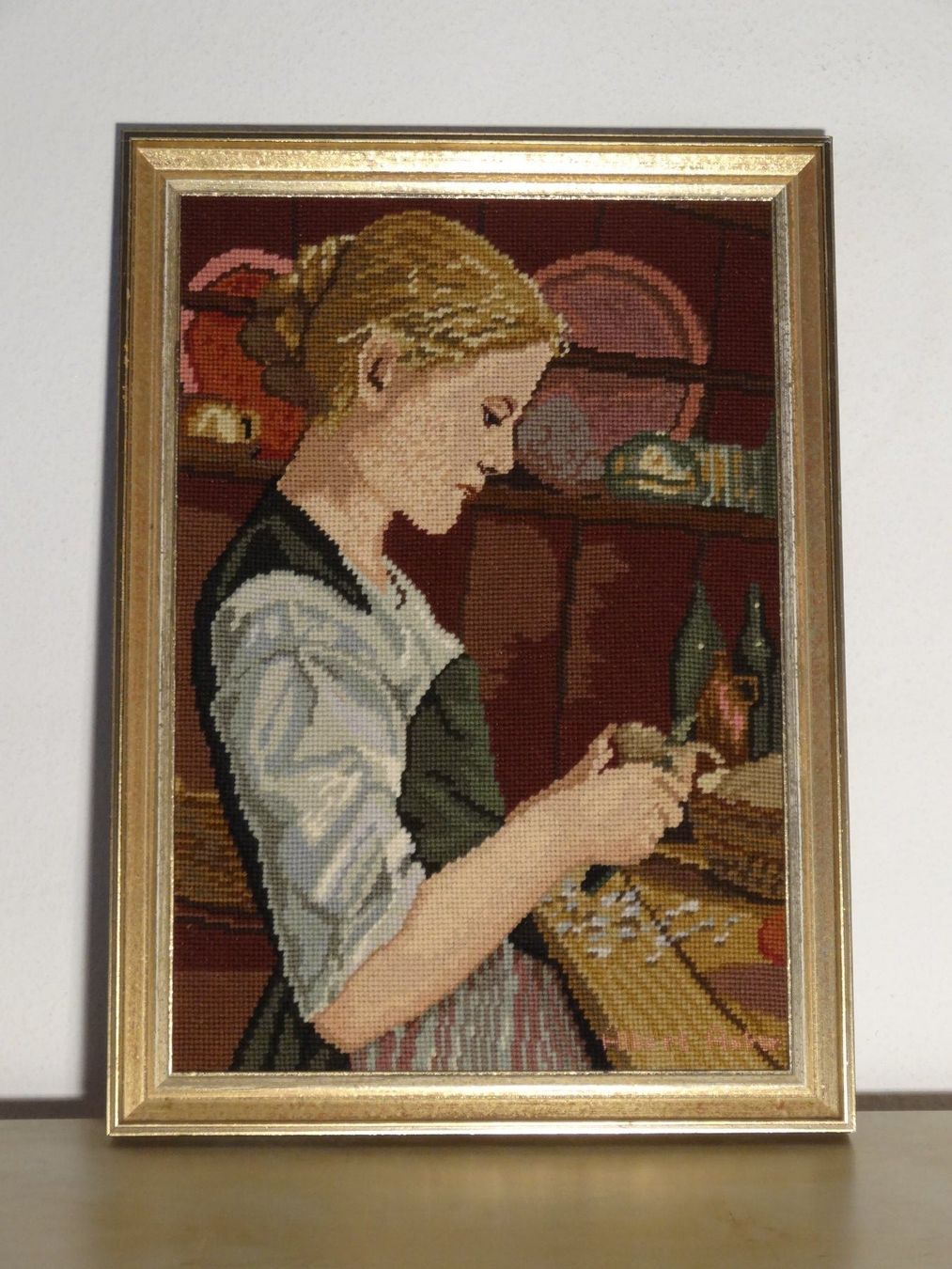 Foto & Immagini: Bild: Blondes Mädchen Stick. Stil: "Albert Anker" Goldrahmen – Usato da Allschwil venduto da FindeAuserlesenes 3