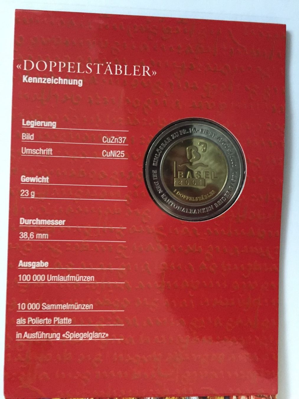 Medaillen: Basler Doppelstäbler 2001 unz – Neu (gemäss Beschreibung) aus Arch von seil819 1
