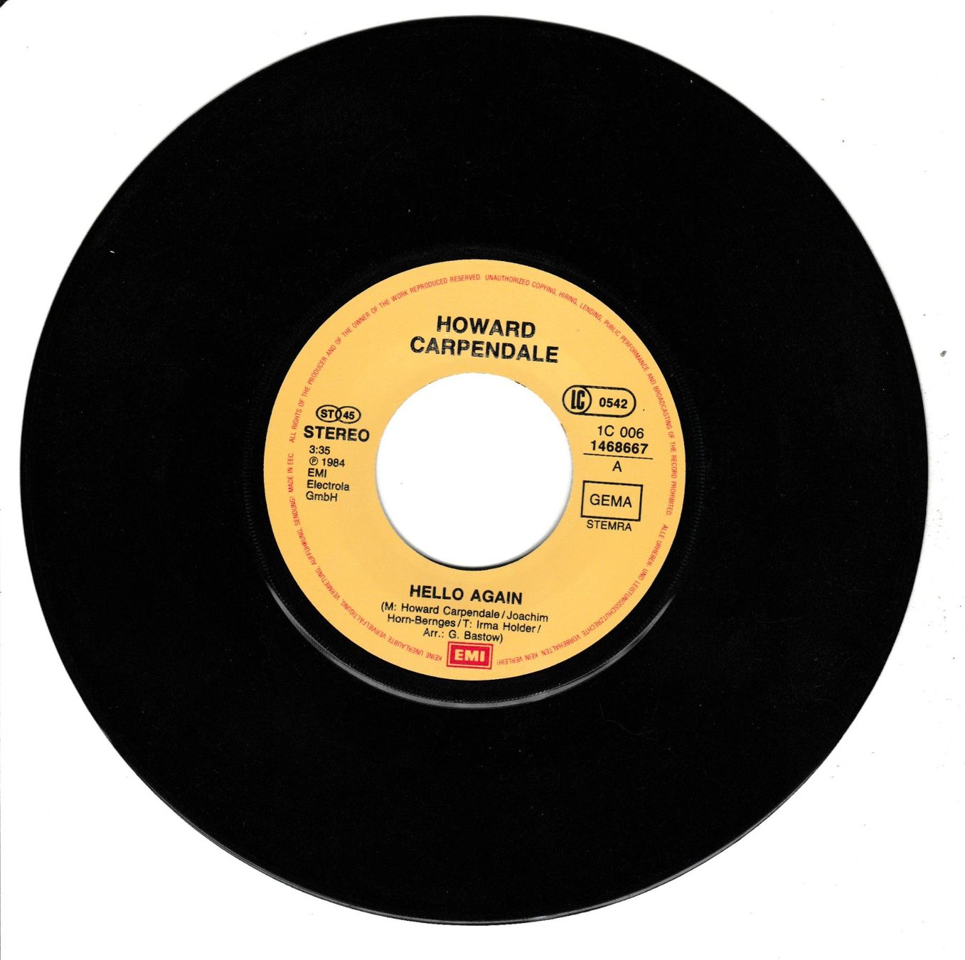 Dischi in vinile: Howard Carpendale - Hello again 7" Vinyl 1984 – Usato da Tübach venduto da JamesStone 2