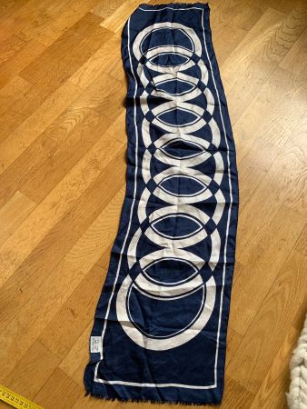 Seidenschal blau weiss vintage 28 x 120 cm