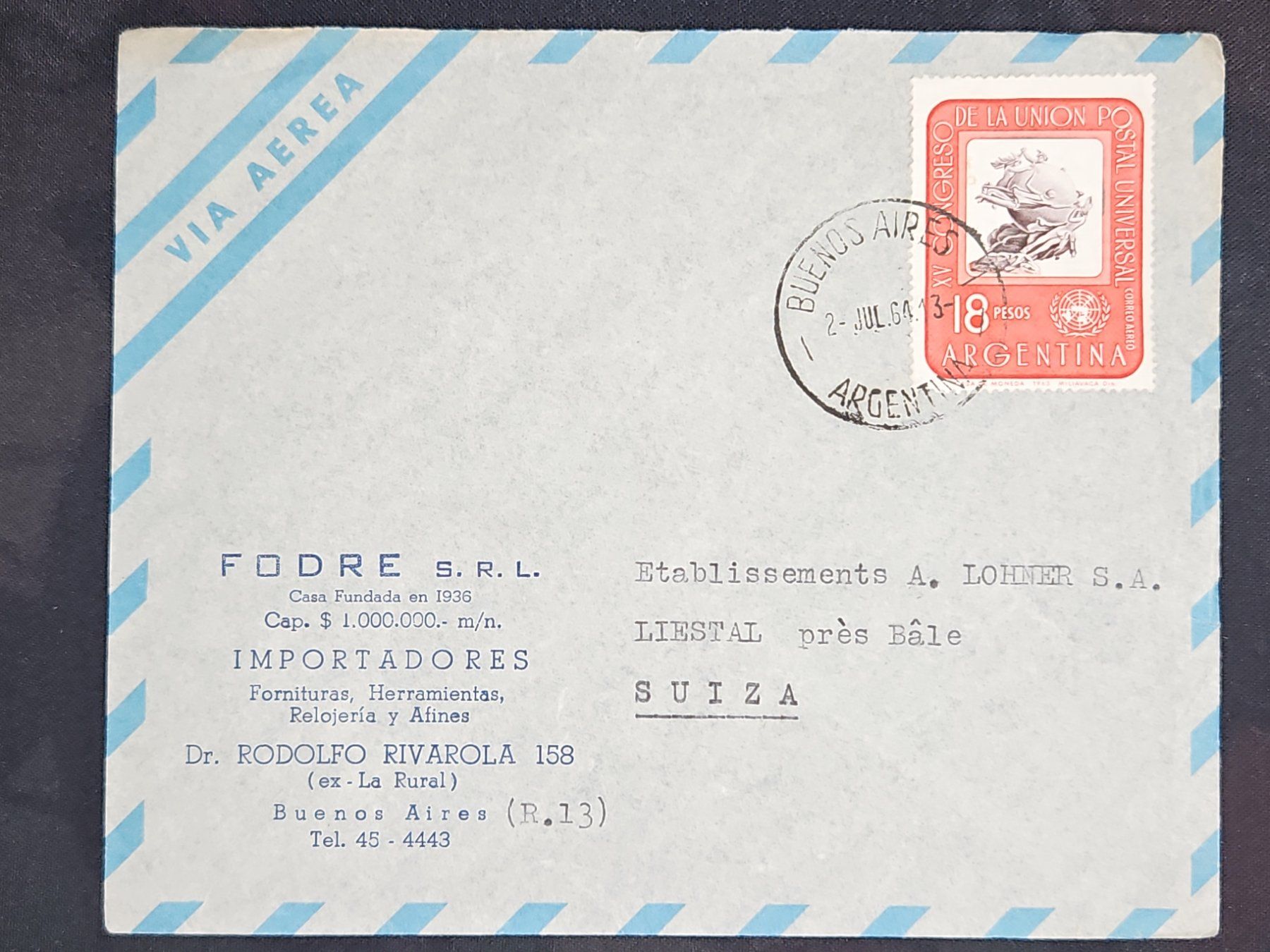 Tutti i francobolli: CL24 Enveloppe + Timbre Argentine 1964 – Usato da Cousset venduto da Patrick_Collections