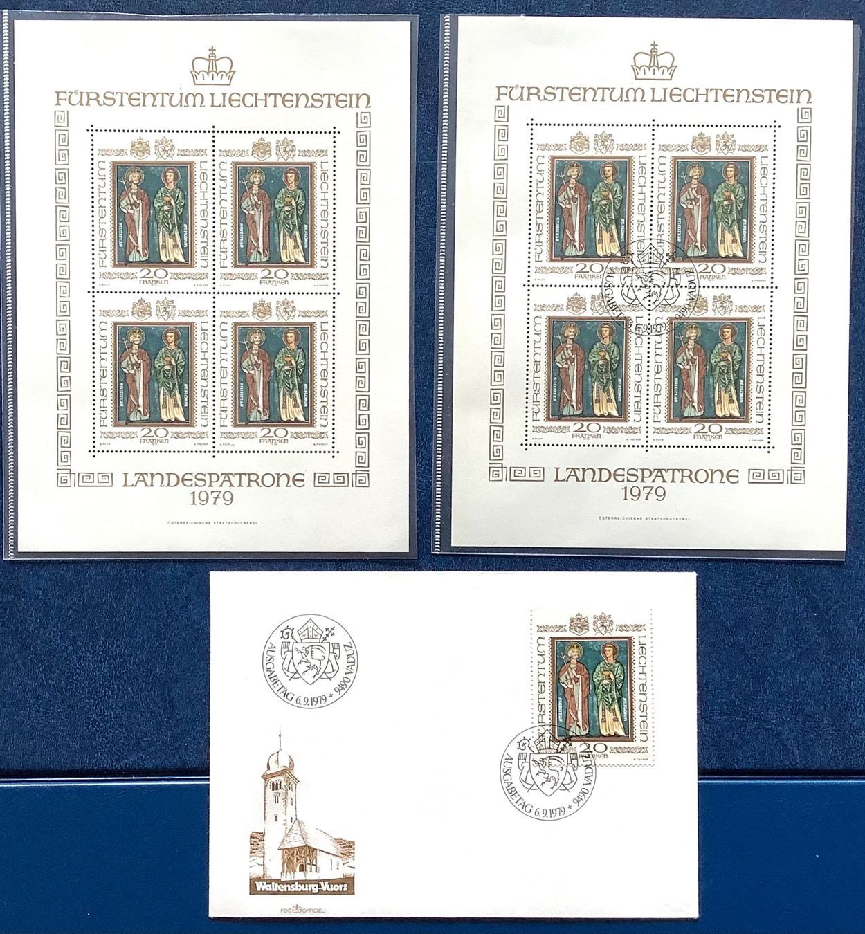 Tutti i francobolli: 1979 Liechtenstein Landespatrone FDC + Kleinbogen ** + ET – Nuovo (secondo la descrizione) da Liestal venduto da Skunk02