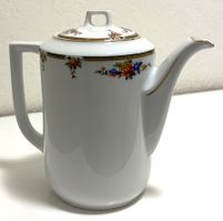 Kaffeekanne Langenthal 1933 Porzellan weiss farbiges Dekor