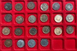 22 Schweizer Münzen. 1 Rappen ab 1913 - 1944