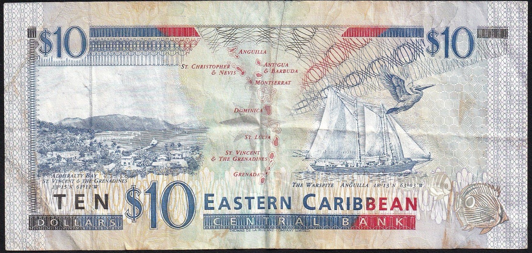 Banconote: Anguilla Eastern Caribbean Staates 10 Dollars 1994 – Usato da Brugg AG venduto da banknoten_muesli 1
