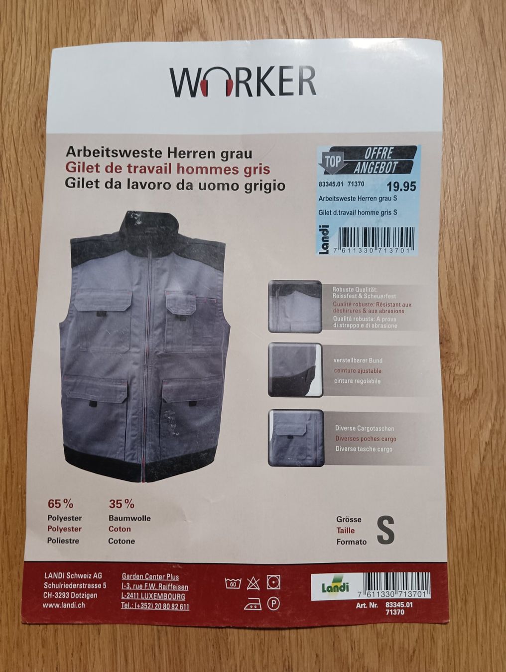 Gilets & Westen: Arbeitsweste Herren grau S NEU – Neu und originalverpackt aus Densbüren von H-76 3