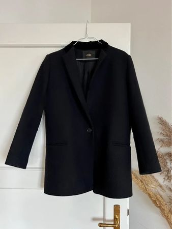 Maje Mantel mit Samtkragen in Schwarz/Dunkelblau - Größe 36