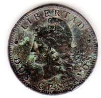 DOS CENTAVOS 1893 LIBERTAD REPUBLICA ARGENTINA