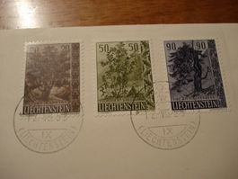 Liechtenstein FDC 1958, Satz Bäume + Sträucher, gelaufen