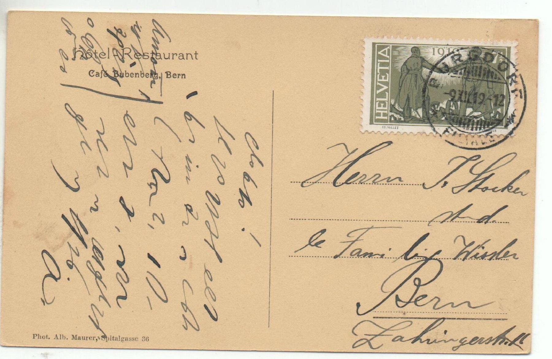 Cartoline postali: BERN Hôtel Restaurant Café Bubenberg – Usato da Jona venduto da philajona 1