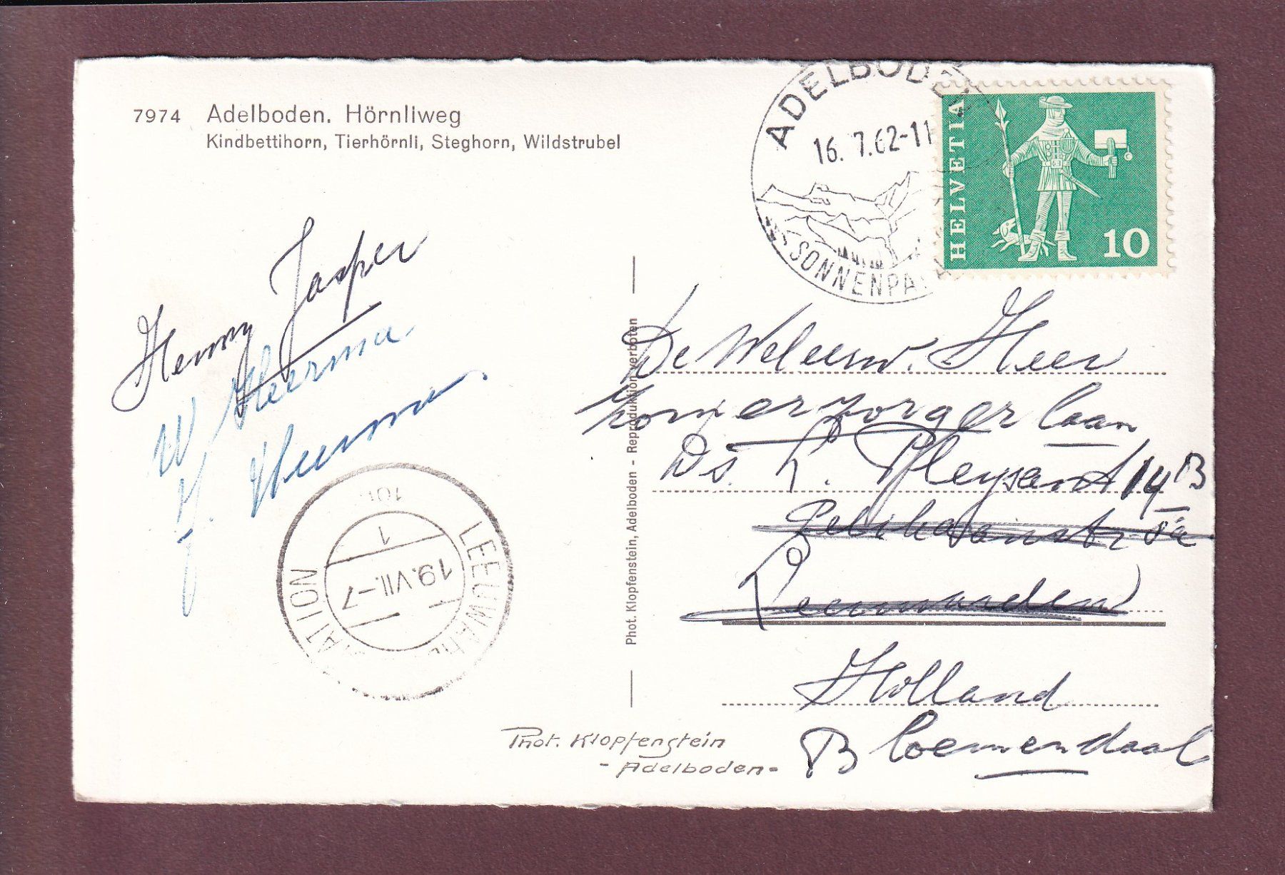 Ansichtskarten: ADELBODEN - Hörnliweg - 1962 – Gebraucht aus Pully von nicecards 1