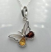 Schmetterling Anhänger aus 925 Sterling Silber mit Bernstein