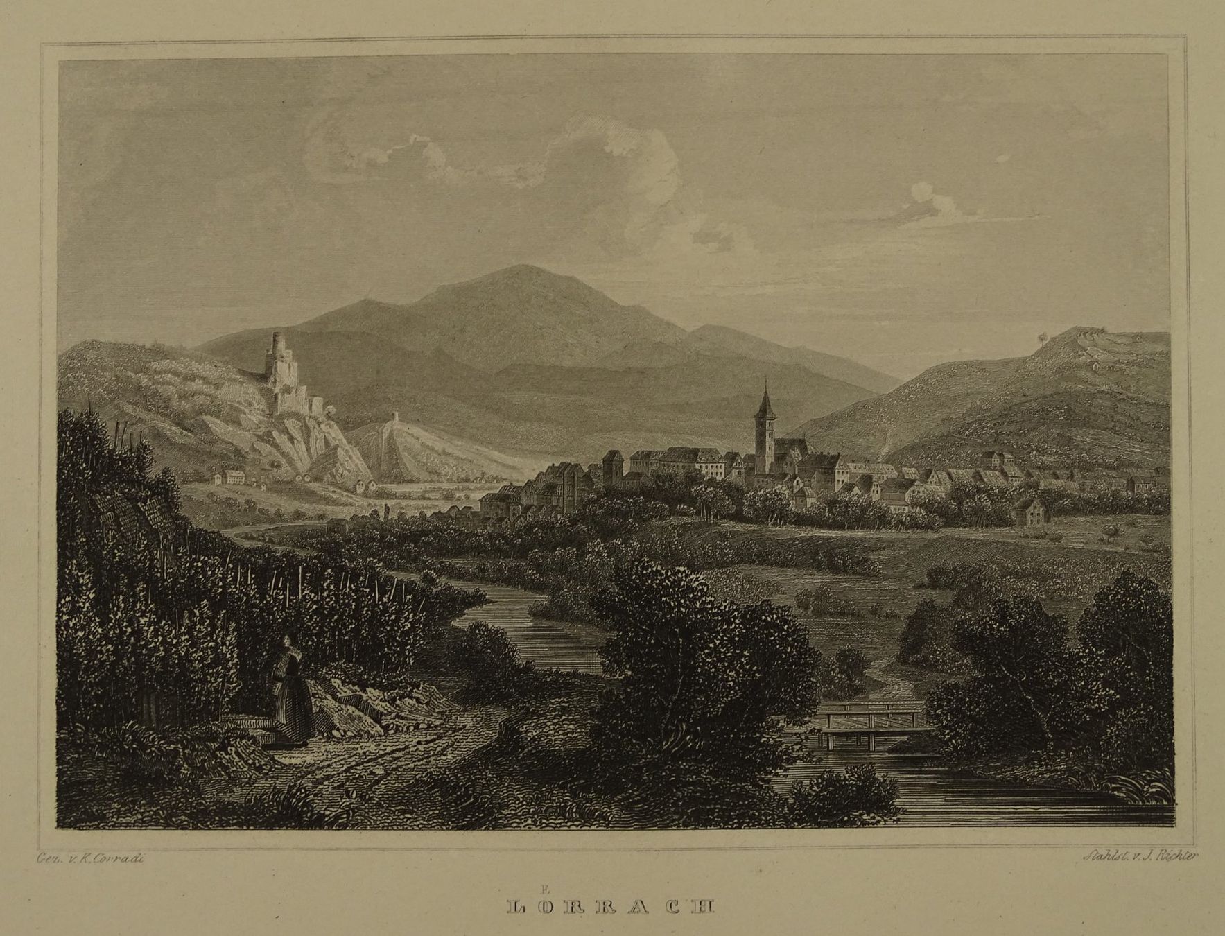 Incisioni: LÖRRACH, BADEN-WÜRTTEMBERG, STAHLSTICH 1856 – Usato da Grüningen venduto da Kartensammler