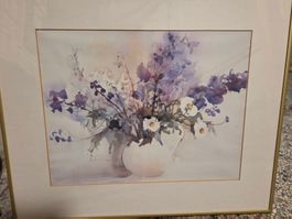 1 Aquarallbild "Blumenstrauss violett/blau"