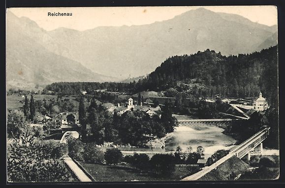 Cartoline postali: AK Reichenau, Uferpartie mit Brücke – Usato da Berlin venduto da bartko-reher