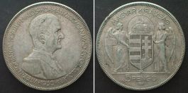 UNGARN 5 Pengö 1930 HORTHY Silber ERHALTUNG! vz