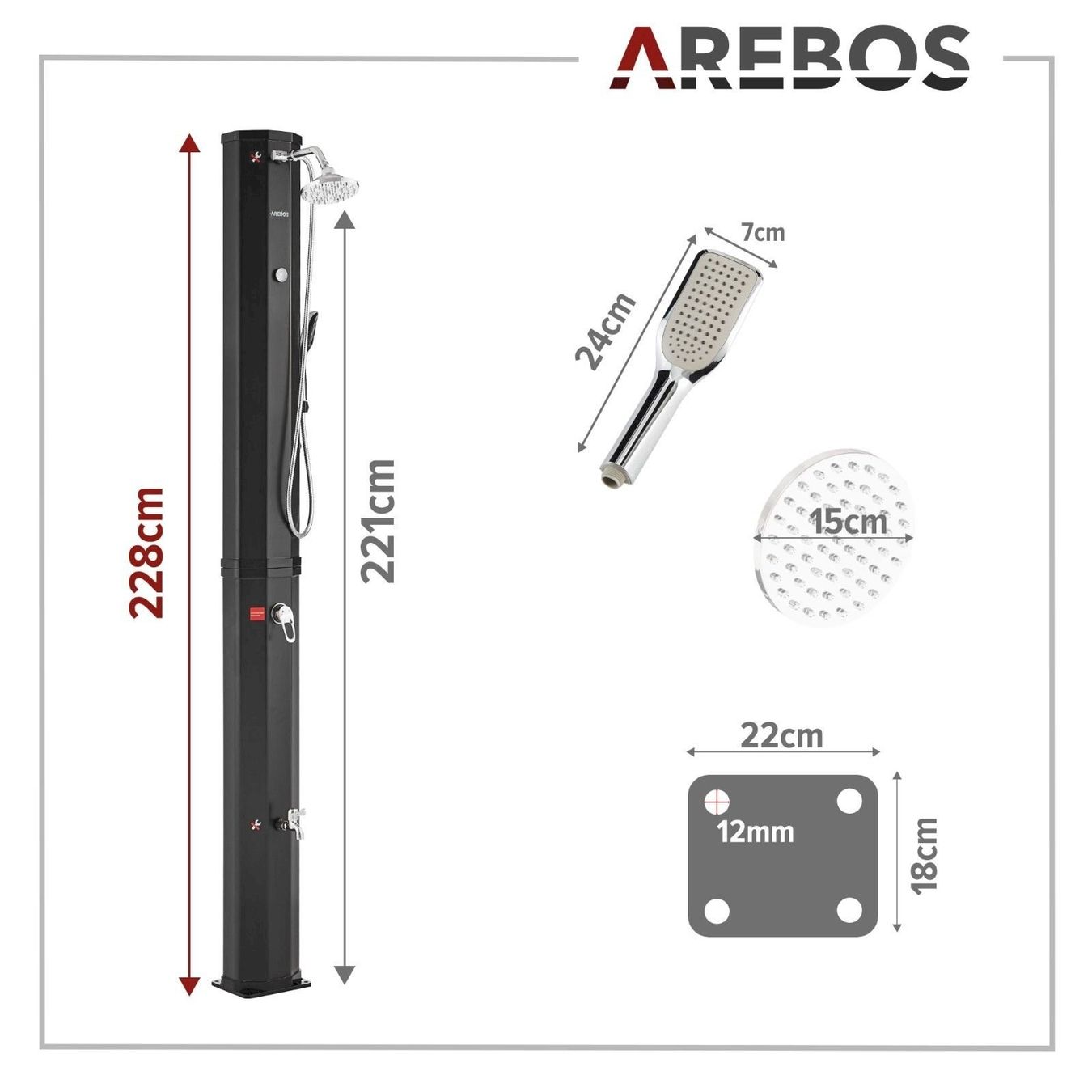 Docce: AREBOS 60 L Solardusche schwarz – Nuovo e nell'imballaggio originale da Bottighofen venduto da zaap 6