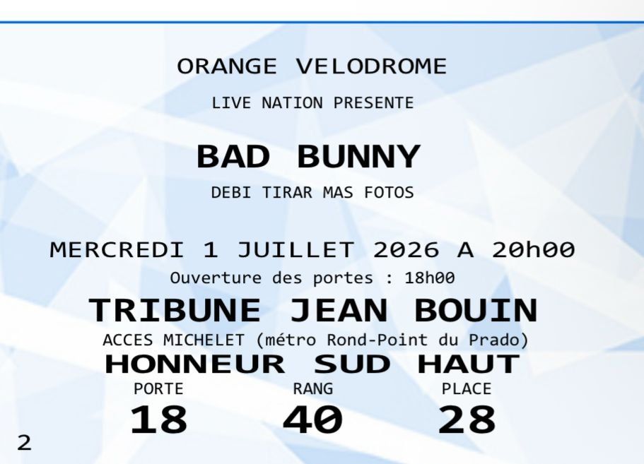 Biglietti: 2x Bad Bunny Tickets 01.07.2026 in Marseille – Nuovo e nell'imballaggio originale da Thun venduto da Atlantis19 3
