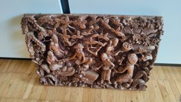Holz Relief Wandbild Asiatische Handarbeit Vintage Deko! (W)