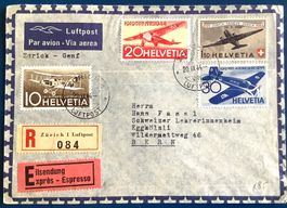 1944 Flugpost Express F37 - F40 Zürich - Bern