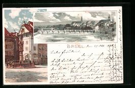 Litho Basel, Teilansicht mit Brücken, P