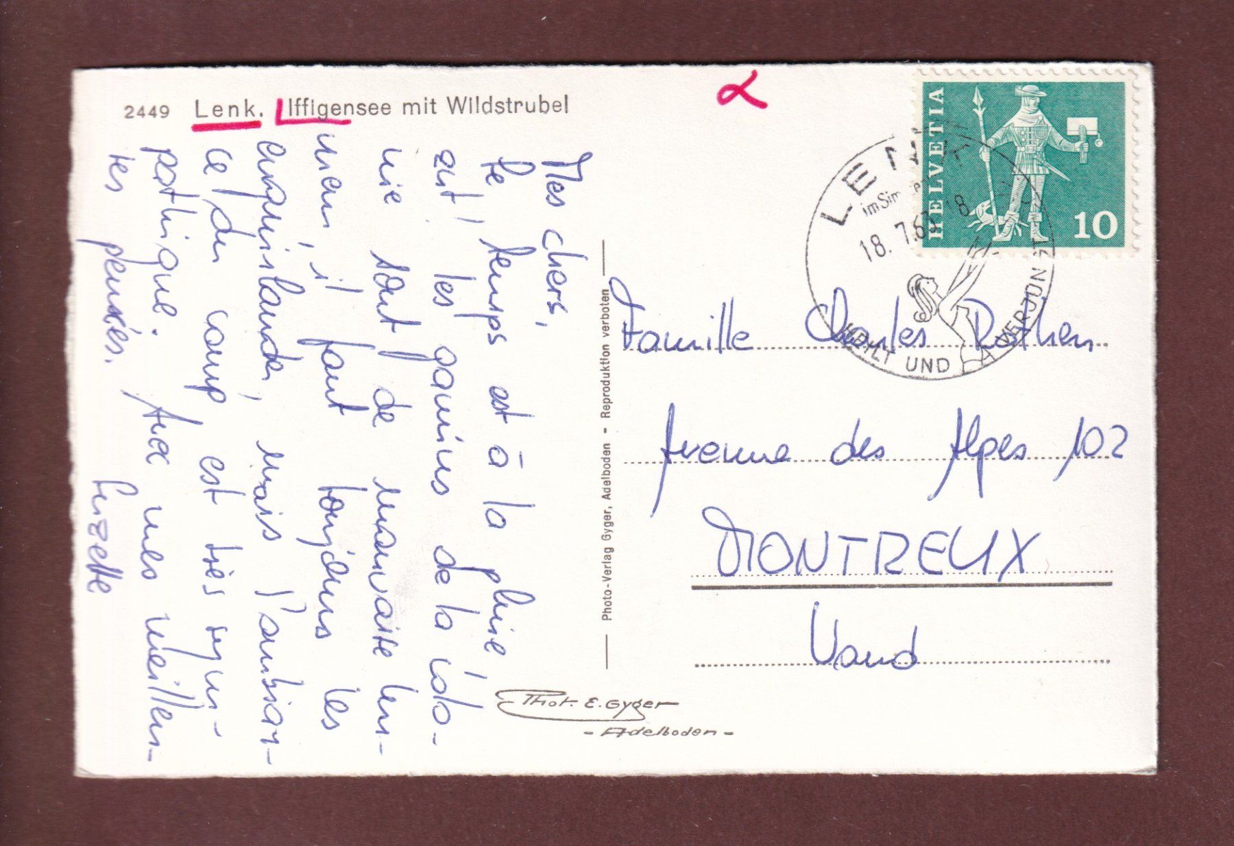 Cartoline postali: Lenk - IFFIGENSEE - Wildstrubel - 1963 – Usato da Pully venduto da nicecards 1