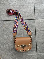 Cute Brown Crossbody Bag with Colorful Strap Detail