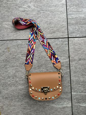 Cute Brown Crossbody Bag with Colorful Strap Detail