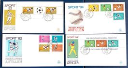 1982+1984 FDC Niederländische Antillen Sport mit Blocks