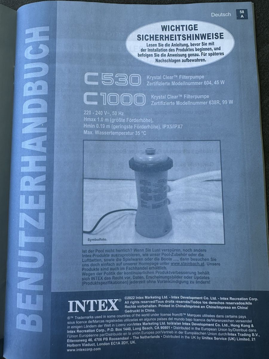 Intex Heizung: Filterpumpe Intex Krystal Clear C1000 – Neu und originalverpackt aus Rain von Huwy74 3