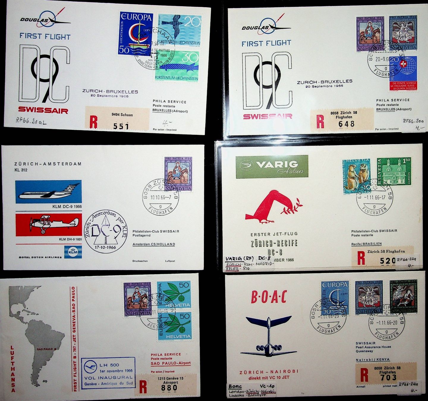 Tutti i francobolli: SUISSE POSTE AÉRIENNE 6 VOLS 1966 /T445 – Usato da Estavayer-le-Lac venduto da nane85