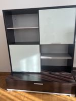 Wohnwand mit Glastüren und Schubladen, dunkelbraun, Weiss 60