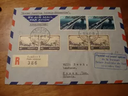 Erstflug Swissair 1947, Genf-Südafrika, toll frankiert