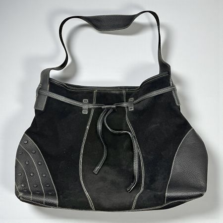Sac à main cabas en daim et cuir noir véritable