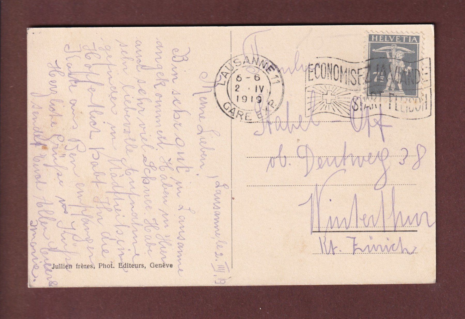 Cartoline postali: LAUSANNE et les Alpes - 1919 – Usato da Pully venduto da nicecards 1