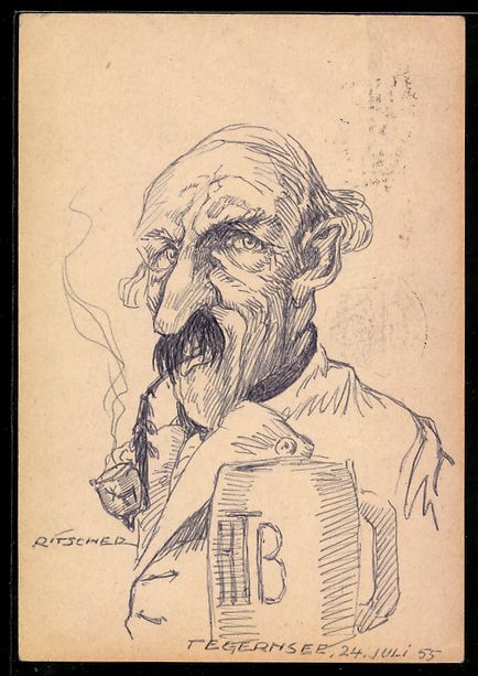 Cartoline postali: Handgemalt: Pfeife rauchender Mann mit B – Usato da Berlin venduto da bartko-reher