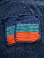 1 Paar Topflappen gehäkelt blau türkis orange neu