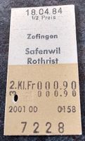 Billette Schweiz Zofingen Rothrist 2. Kl. 7228