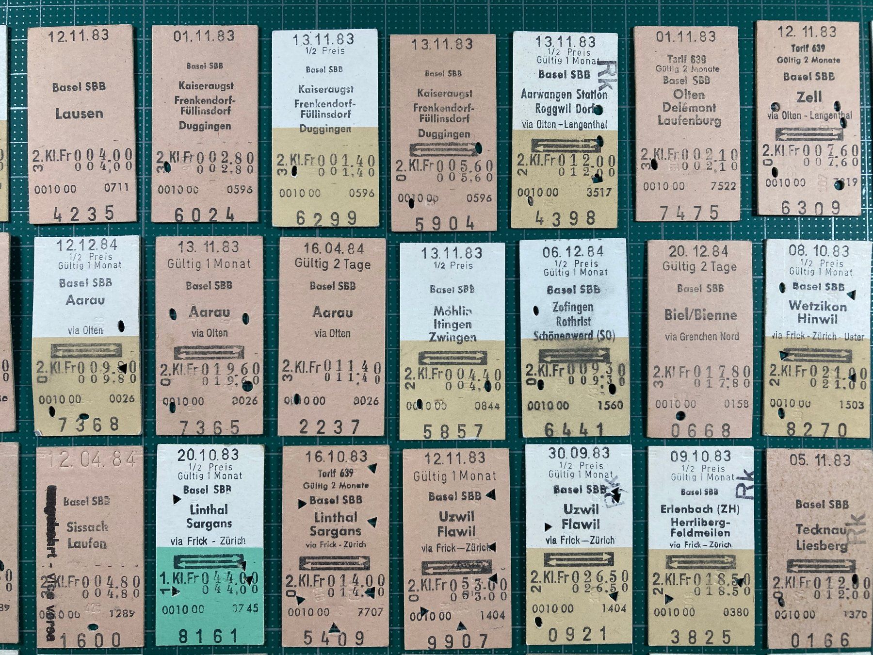 Biglietti: BASEL, 65 alte Bahn Billette, SBB, 1983, 1984 – Usato da Lenzburg venduto da fh1 2
