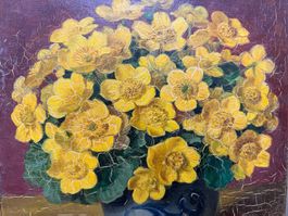 Vintage Blumenbild Ranunkeln in Keramikvase